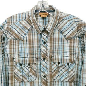 ARIAT Button-Down Shirt Western Style Plaid Long Sleeve EUC Size MEDIUM